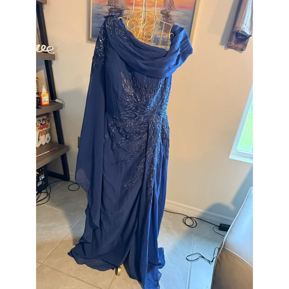 Women's JJ's House Navy Blue Silver Sequin Prom Dress US 14